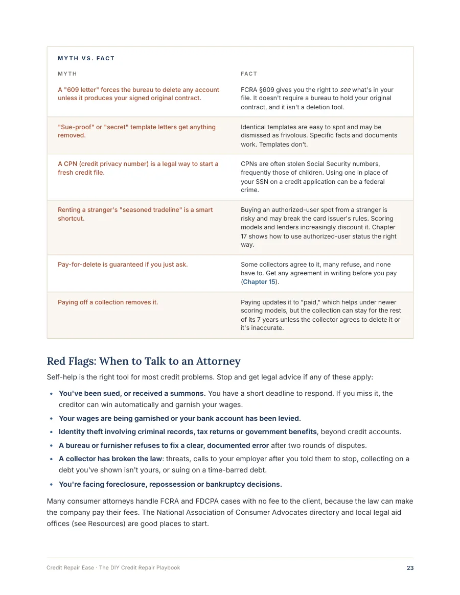 Sample page: Myth vs. Fact and Red Flags: When to Talk to an Attorney